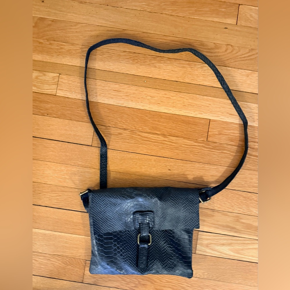 Black Faux Snakeskin Crossbody Bag